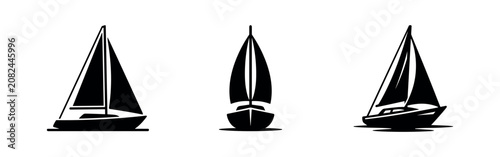 Obraz na płótnie Three black sailboat icons in water on white background