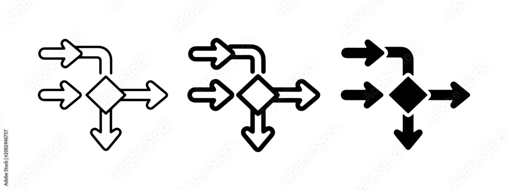 Fototapeta premium Flowchart Icons Set, Decision Branching Arrows, Process Diagram Elements, Data Flow Symbols