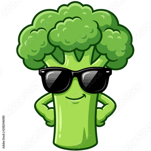 Cute Broccoli Cartoon Character Wearing Sunglasses Vector on a Transparent Background