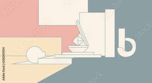 Geometric Abstract Composition with Pastel Colors and Minimalist Design