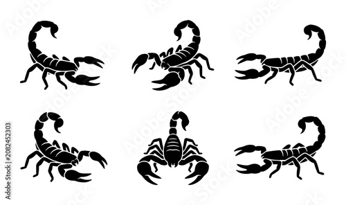 Obraz na płótnie Scorpion Vector Icons Set: Black Silhouettes for Wildlife, Danger, and Zodiac Gr
