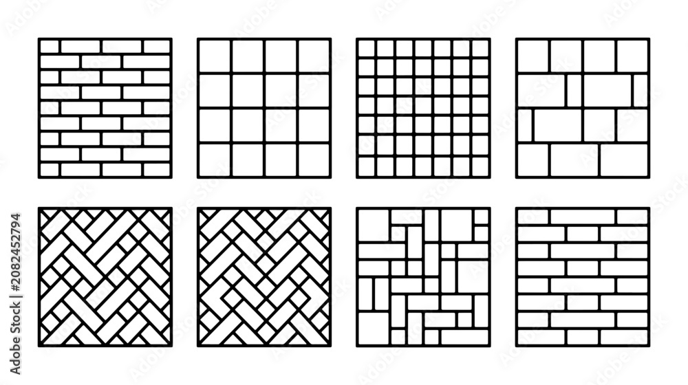 Fototapeta premium Geometric Patterns, 8 Seamless Textures, Vector Art, Interior Design Elements, Architectural Backgrounds