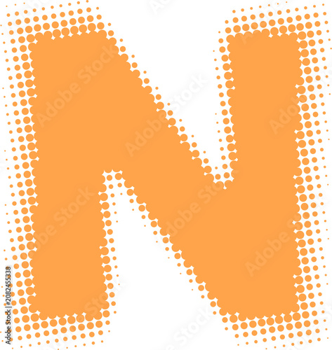 Orange Letter N Halftone Pop Art Style