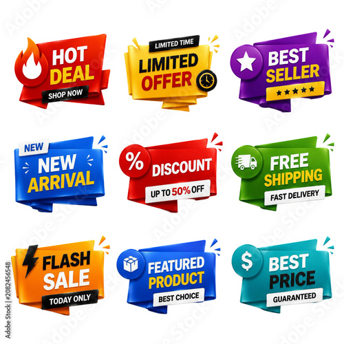 Promotional Sale Badge and Ribbon Set for Ecommerce Marketing UI Elements Collection