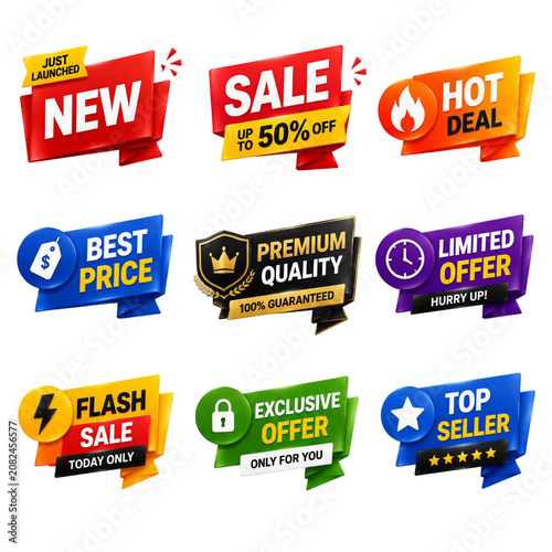 Promotional Sale Badge and Ribbon Set for Ecommerce Marketing UI Elements Collection
