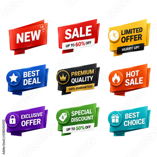 Promotional Sale Badge and Ribbon Set for Ecommerce Marketing UI Elements Collection