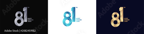 81st Logo Anniversary with abstract twist consept, Happy Anniversary with Colorful Gradient, Luxury Gold and Elegant Silver. Editable vector
