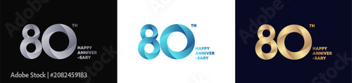 80th Logo Anniversary with abstract twist consept, Happy Anniversary with Colorful Gradient, Luxury Gold and Elegant Silver. Editable vector