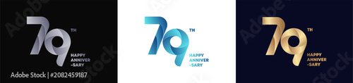 79th Logo Anniversary with abstract twist consept, Happy Anniversary with Colorful Gradient, Luxury Gold and Elegant Silver. Editable vector