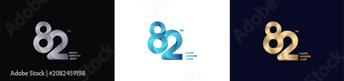 82nd Logo Anniversary with abstract twist consept, Happy Anniversary with Colorful Gradient, Luxury Gold and Elegant Silver. Editable vector