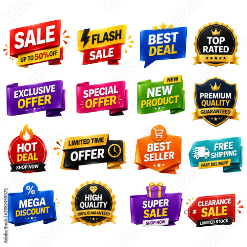 Promotional Sale Badge and Ribbon Set for Ecommerce Marketing UI Elements Collection
