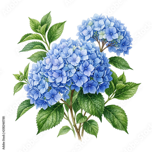 Fotografía Vibrant Blue Hydrangea Flowers Watercolor Illustration Isolated