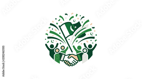 Schilderij op canvas pakistan flag handshake partnership