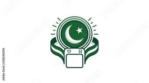 Schilderij op canvas pakistan flag icon, green medal with crescent moon