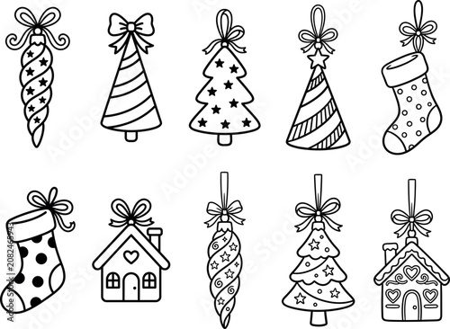 Christmas Doodle Icon Mega Collection – Hand Drawn Holiday Outline Symbols with Trees, Stockings, Gingerbread Houses & Ornaments