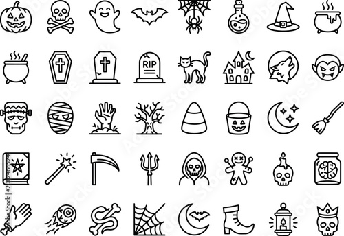 Premium Halloween Doodle Icon Mega Collection – Hand Drawn Spooky Outline Symbols Set for Stickers, Web & Print
