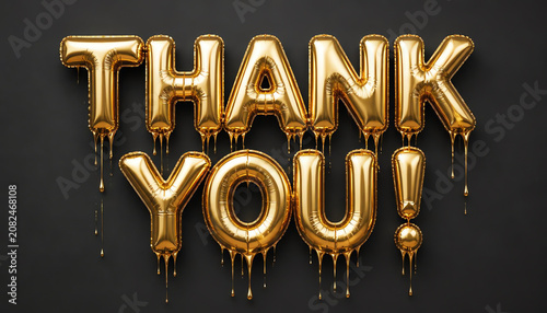 Thank You text gold foil balloons on black background, 3d rendering 