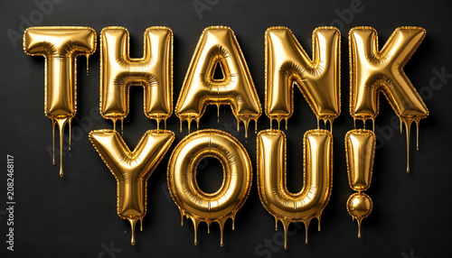 Thank You text gold foil balloons on black background, 3d rendering 