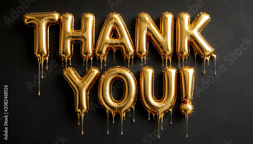 Thank You text gold foil balloons on black background, 3d rendering 