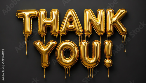 Thank You text gold foil balloons on black background, 3d rendering 