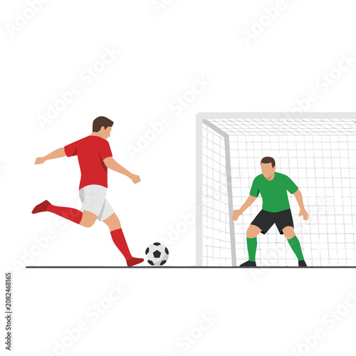 Картината върху платно Soccer player taking a penalty kick against the goalkeeper during a football match