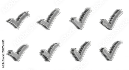 isolated metallic checkmarks in various angles arranged on a white background success and completion design and visual content