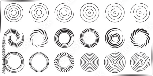 Quadro su tela Abstract geometric monochrome speed circle line vortex vector illustration set