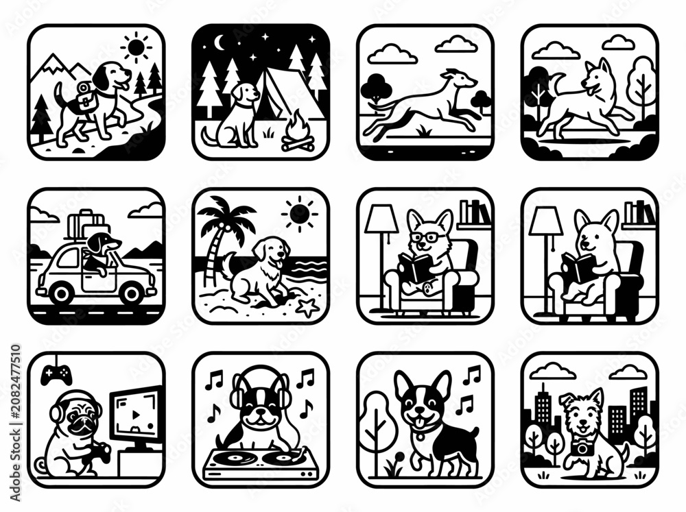 Obraz premium Cute Dog Icons: Lifestyle, Travel, Hobbies, and More - Vector Art