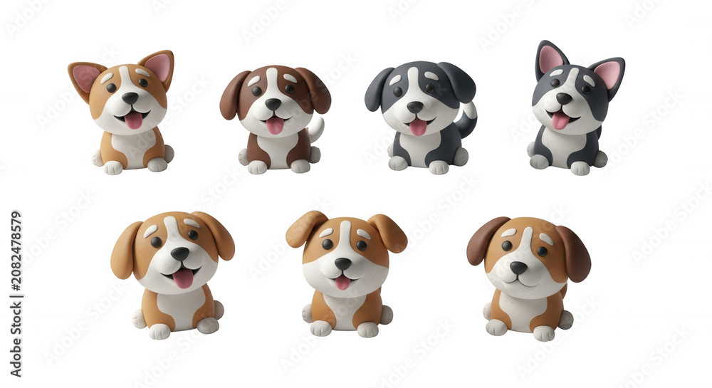 Fototapeta premium adorable puppy illustrations sitting isolated against a clean white backdrop used in childrens books or pet related designs