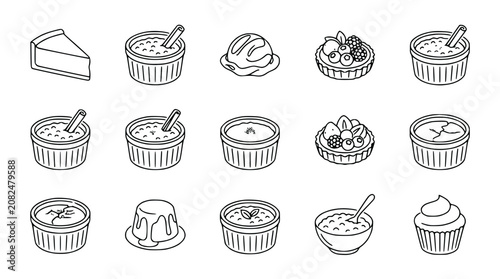 Dessert Icons: Hand-Drawn Collection of Sweet Treats and Pastries