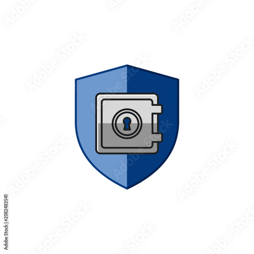 Metal safe locked inside blue shield icon