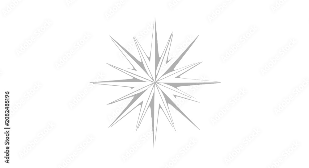 Fototapeta premium Minimalist grey stylized compass rose or starburst graphic