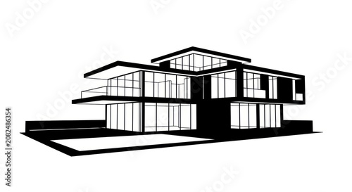 Modern house with large windows architecture.
