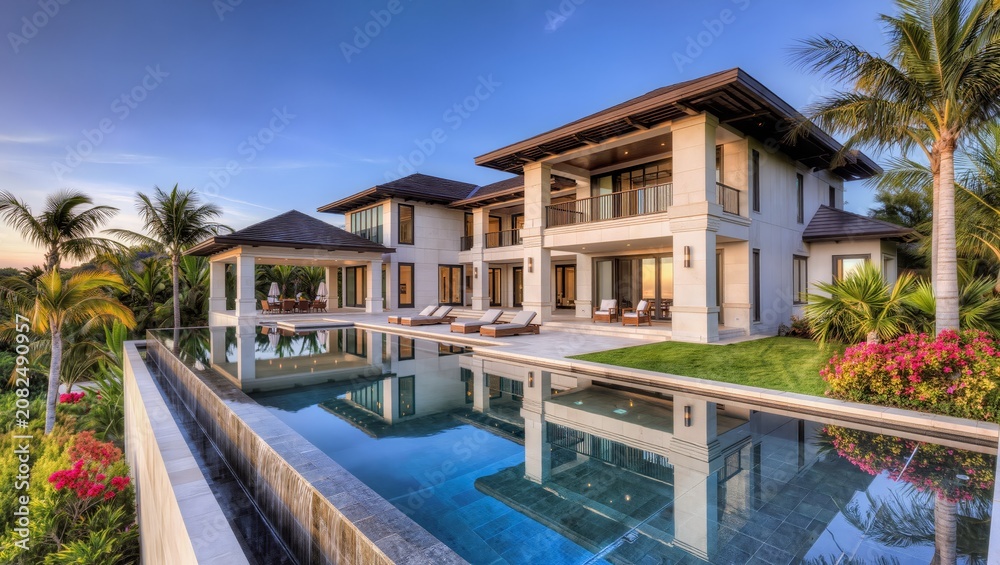 Fototapeta premium Luxury Modern Tropical Villa with Infinity Swimming Pool and Contemporary Architecture