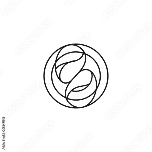 Minimalist black line art circular coffee bean logo design