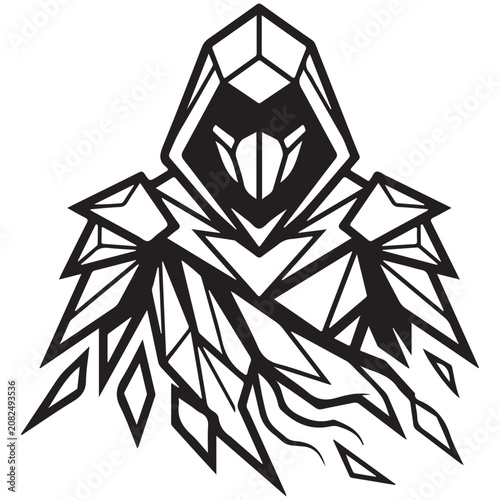 Photos Geometric hooded assassin vector illustration with sharp line art for gaming mas