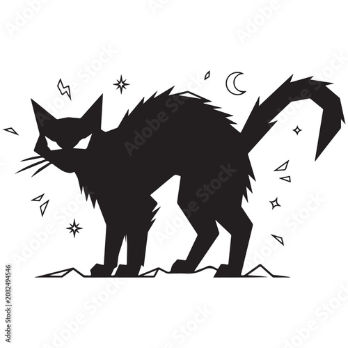 Принти на полотні Graphic Black Cat Silhouette with Arched Back, Sharp Edges, and Spooky Elements