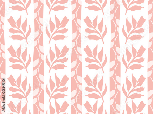 Botanical Stripes Seamless Pattern: Delicate coral-colored botanical motifs are arranged in a clean, vertical stripe pattern against a crisp white background, creating a charming and versatile design.