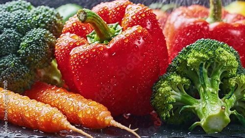 Static Macro Of Mixed Vegetables Glistening With Water droplets