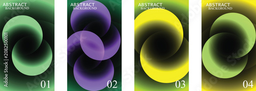 Abstract Poster Template Set with Vibrant Colorful Glowing Overlapping Circles and Dark Gradient Backgrounds
