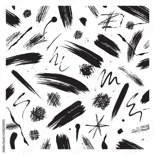 Seamless brush stroke pattern with hand drawn ink mark and doodle texture for background design