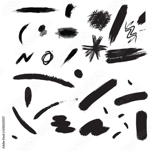 Hand drawn ink mark vector set with brush stroke star and doodle elements for design
