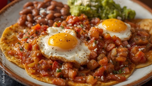 Traditional Mexican Huevos Rancheros with Fried Eggs and Salsa