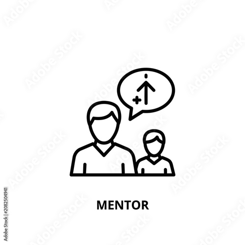 Mentorship line icon showing a teacher guiding a student