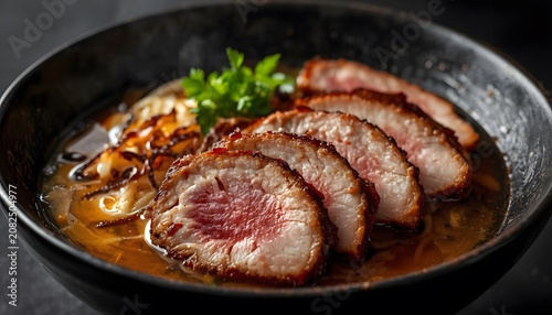 Hearty Ramen Bowl Topped with Sliced Seared Pork