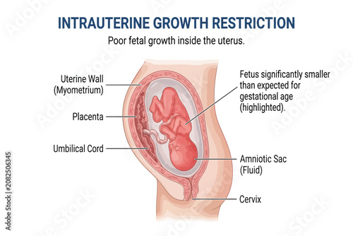 Diagram showing poor fetal growth inside uterus.