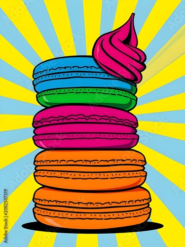Colorful macarons with ice cream swirl on top