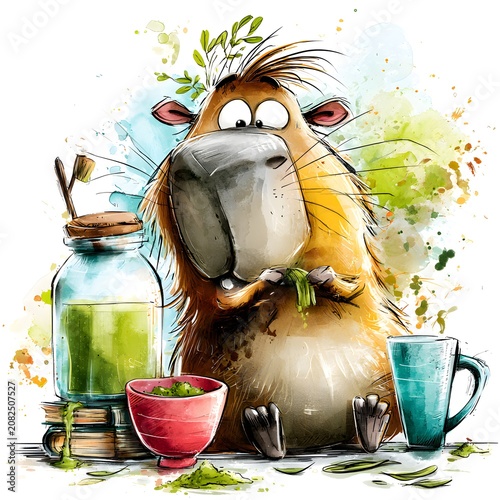 Cute character enjoying healthy snacks