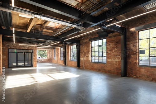 Modern industrial space with exposed brick and natural light