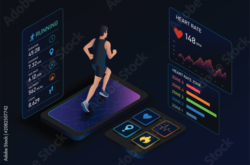 Digital Fitness Tracker Displaying Heart Rate and Running Metrics in a Modern Health Monitoring Interface